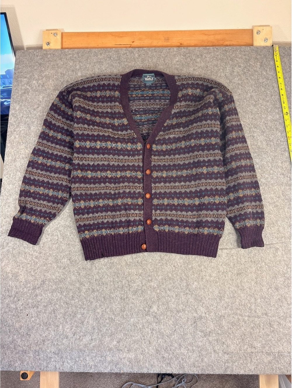Vintage Woolrich purple patterned cardigan Size XL